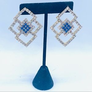 Vintage rhinestone pierced earrings geometric costume jewelry new old stock